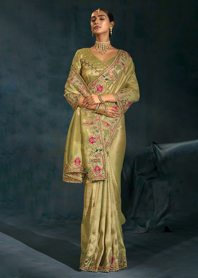 Green Embroidered Saree