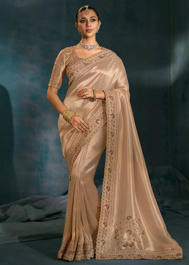 Beige Embroidered Saree