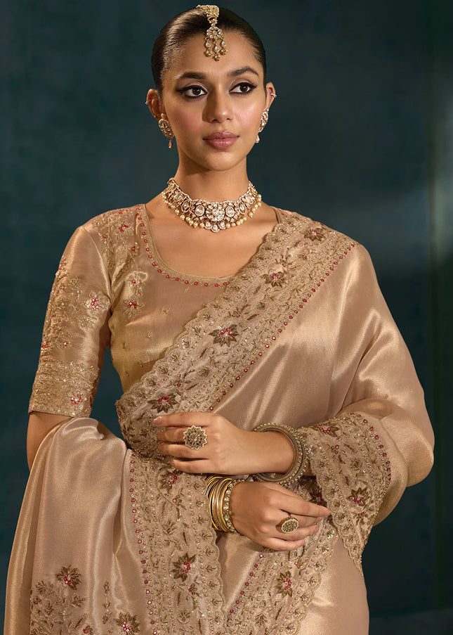 Beige Embroidered Saree