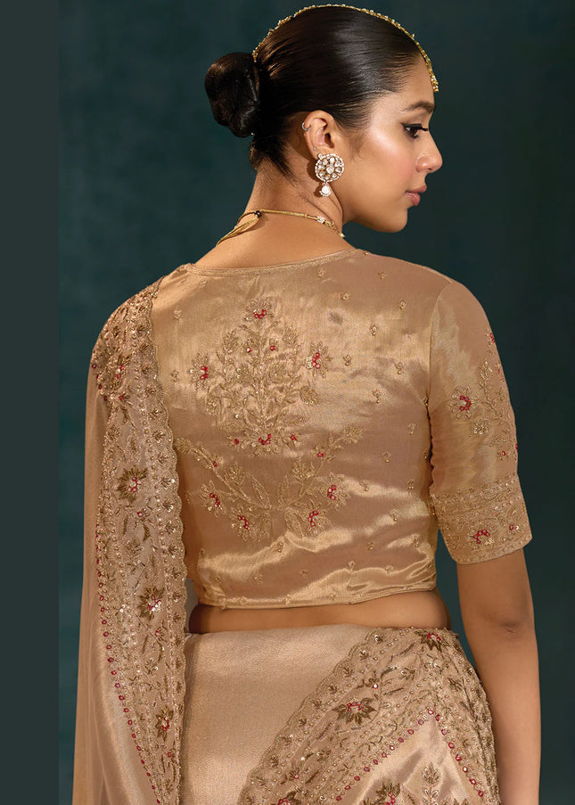 Beige Embroidered Saree