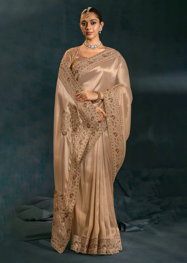 Beige Embroidered Saree