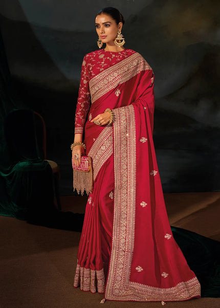 Red Embroidered Saree