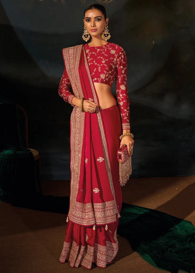 Red Embroidered Saree