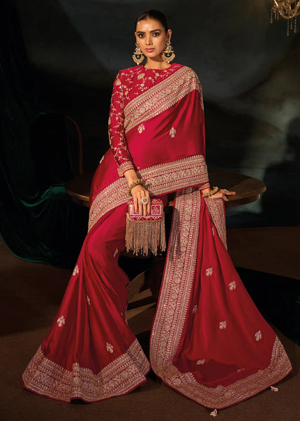 Red Embroidered Saree