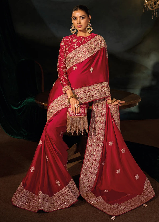 Red Embroidered Saree