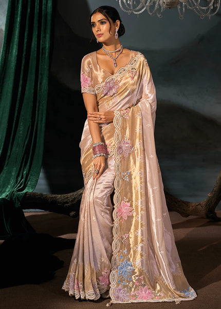 Cream Embroidered Saree