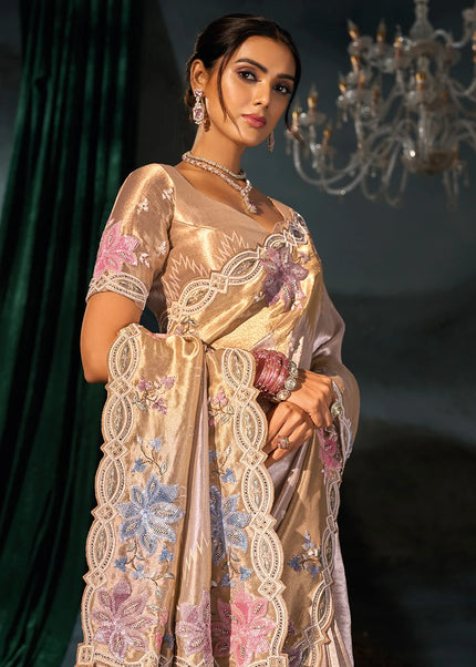 Cream Embroidered Saree