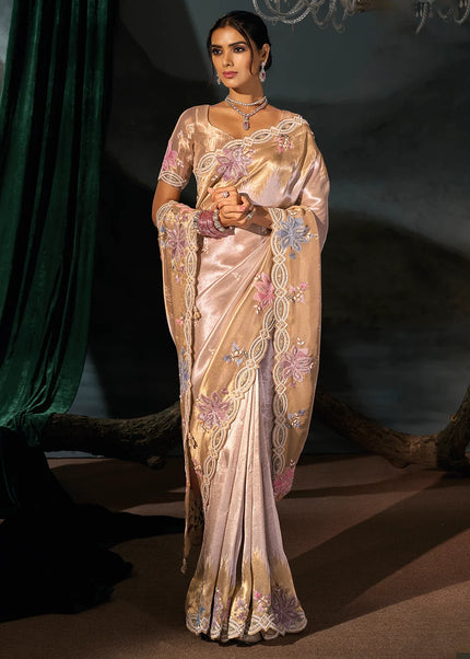 Cream Embroidered Saree