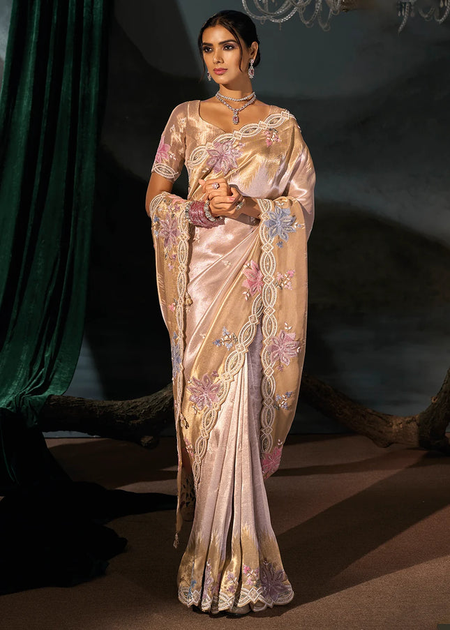 Cream Embroidered Saree