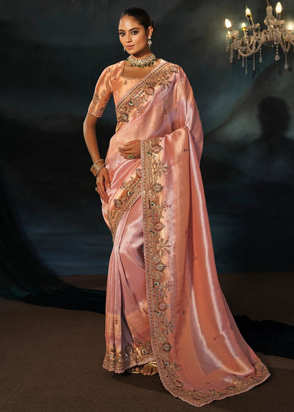 Peach Embroidered Saree