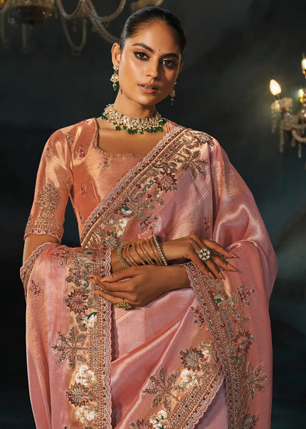 Peach Embroidered Saree