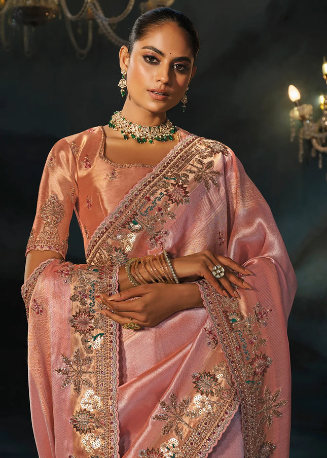 Peach Embroidered Saree