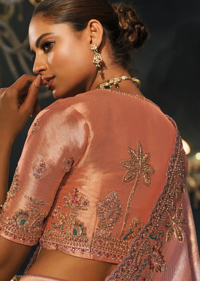 Peach Embroidered Saree