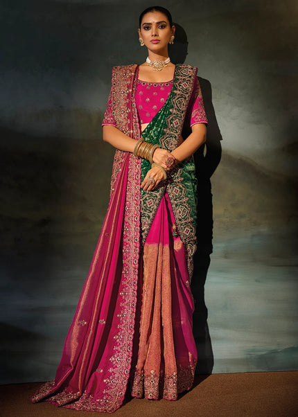 Pink Embroidered Saree
