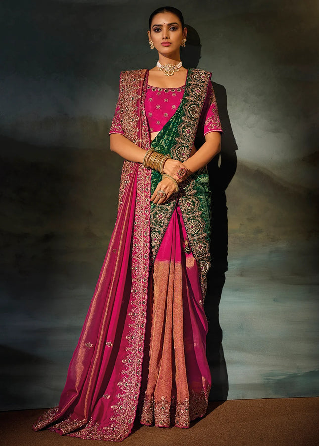 Pink Embroidered Saree