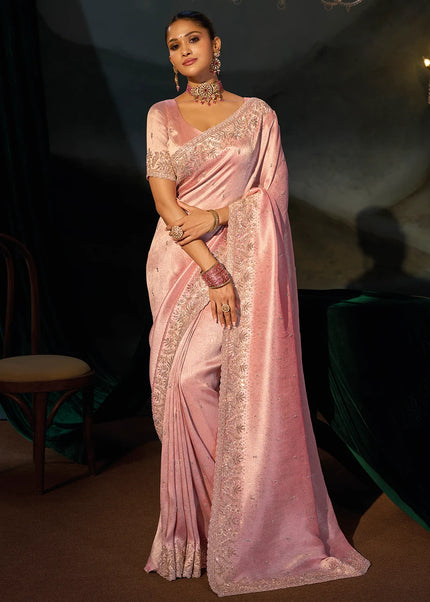 Pink Embroidered Saree