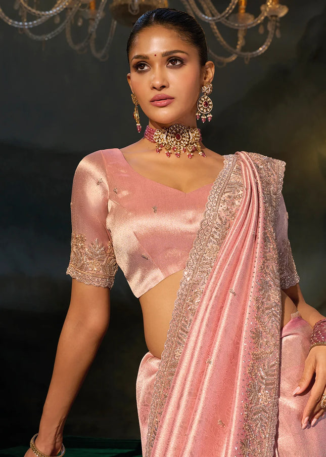 Pink Embroidered Saree