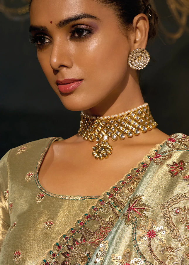 Sea Green Embroidered Saree
