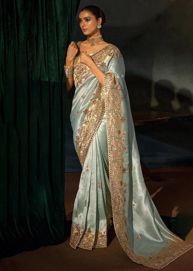 Sea Green Embroidered Saree