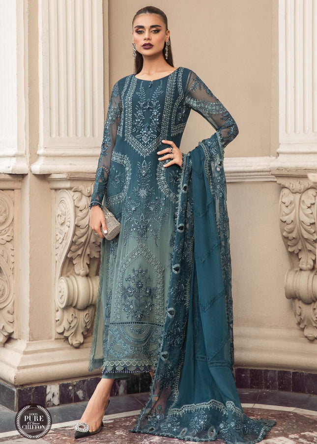 MARIA. B | Chiffon Mbroidered '23 - Teal Blue