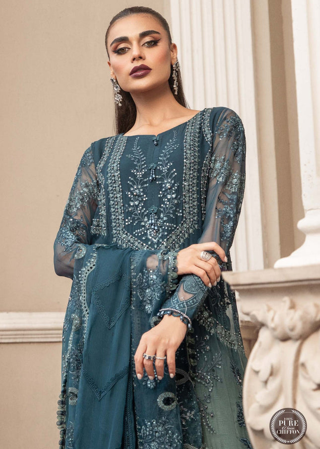 MARIA. B | Chiffon Mbroidered '23 - Teal Blue