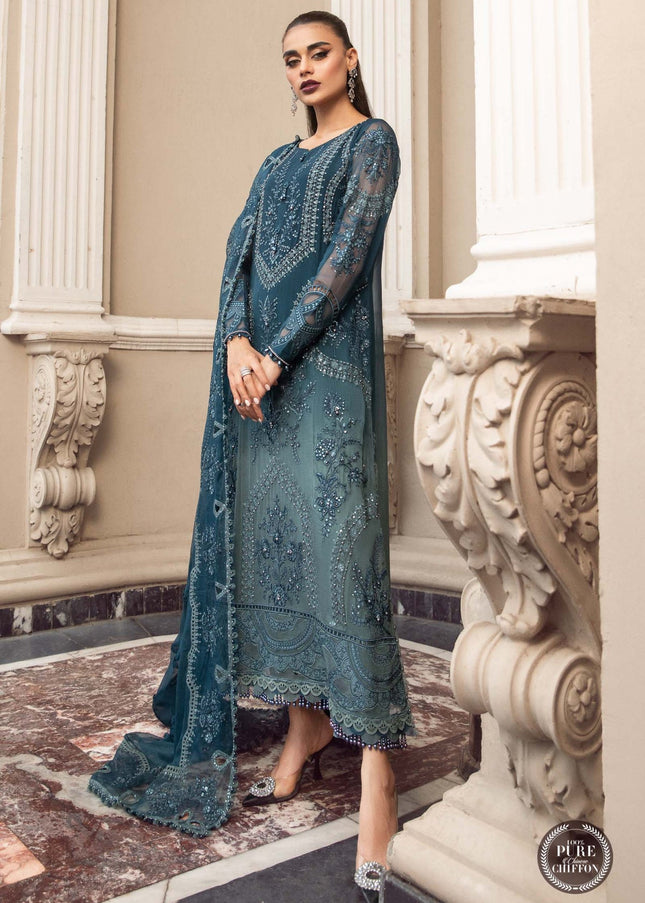 MARIA. B | Chiffon Mbroidered '23 - Teal Blue