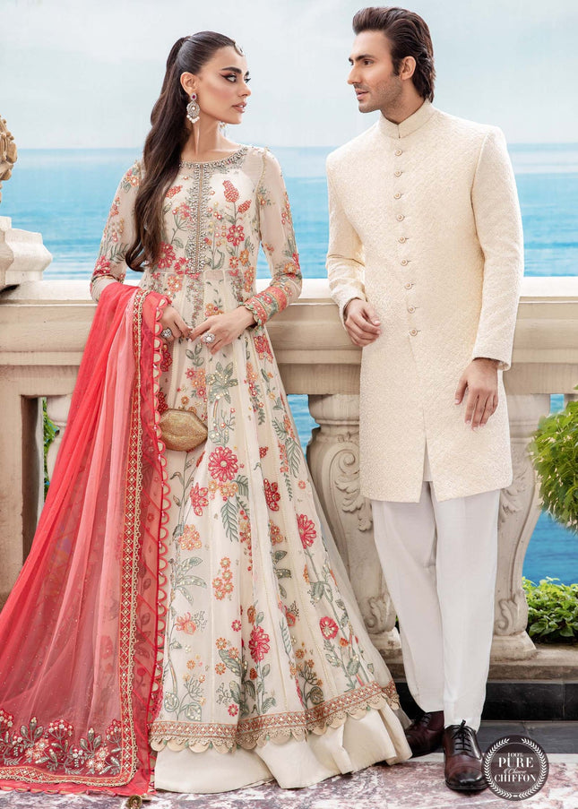 MARIA. B | Chiffon Mbroidered '23 - Cloud White Floral