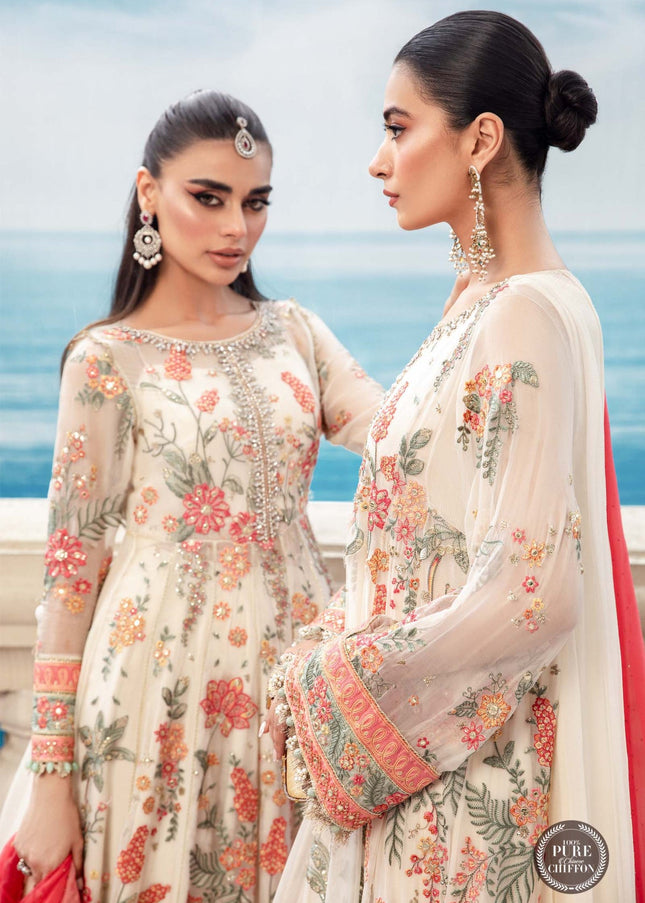 MARIA. B | Chiffon Mbroidered '23 - Cloud White Floral