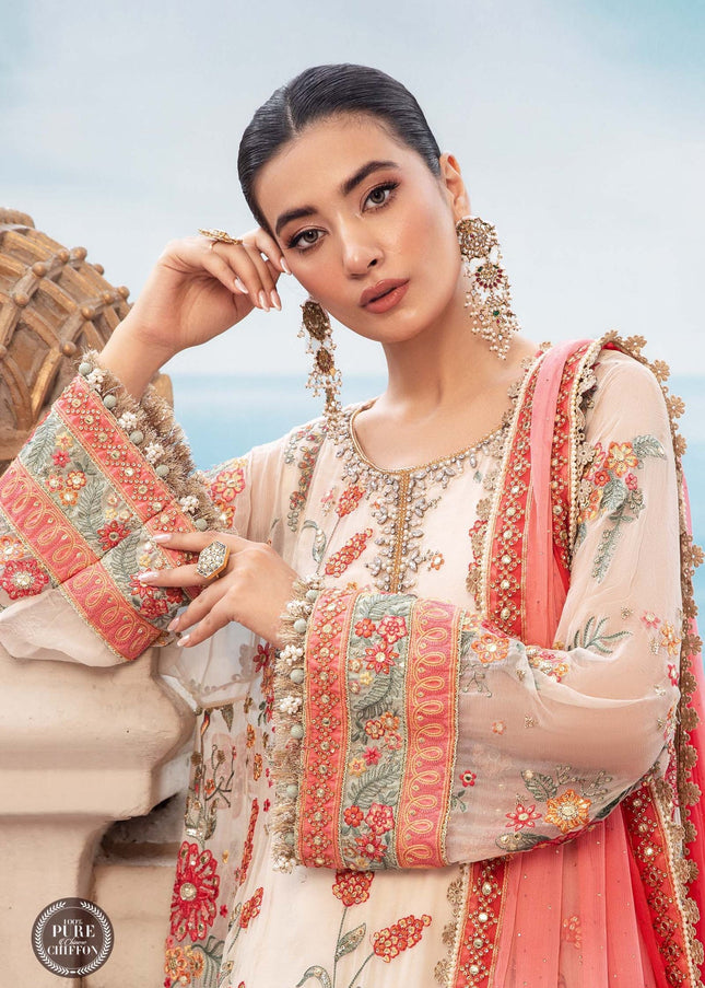 MARIA. B | Chiffon Mbroidered '23 - Cloud White Floral