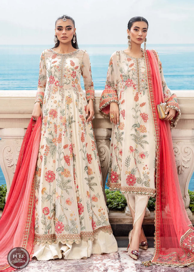 MARIA. B | Chiffon Mbroidered '23 - Cloud White Floral