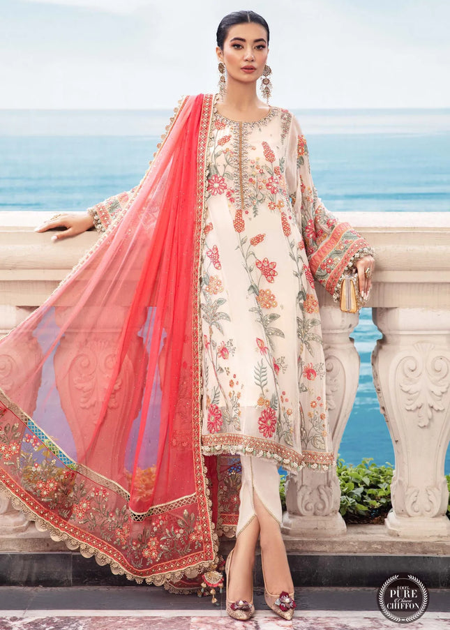 MARIA. B | Chiffon Mbroidered '23 - Cloud White Floral
