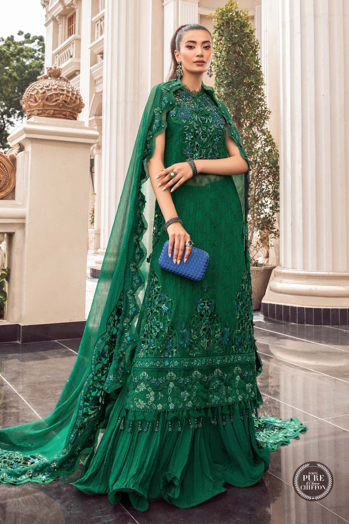 MARIA. B | Chiffon Mbroidered '23 - Emerald Green FALAKENOOR MARIA. B | Chiffon Mbroidered '23 - Emerald Green FALAKENOOR