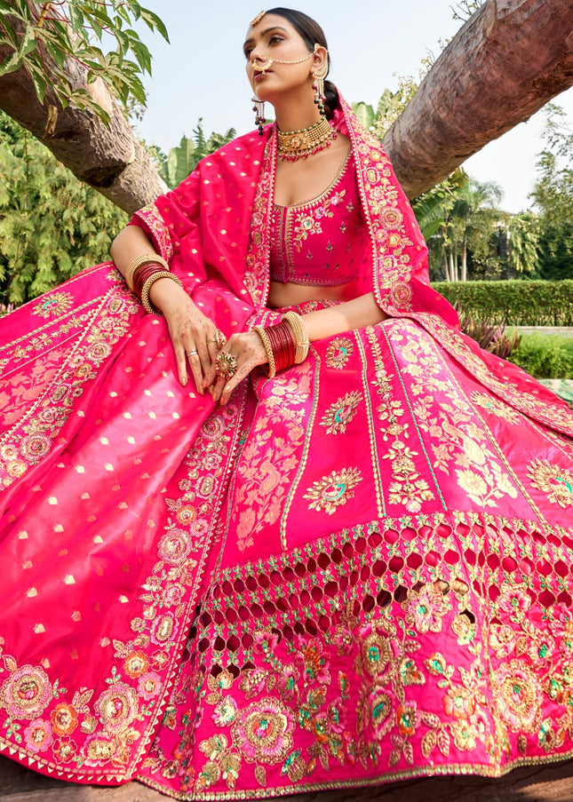 Magenta Pink Banarsi Silk Wedding Lehenga Choli