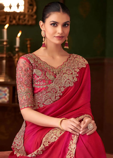 Red Embroidered Saree