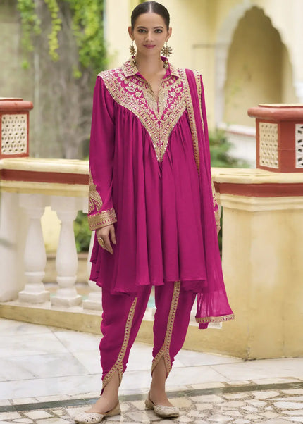 Pink Embroidered Tulip Pant Suit