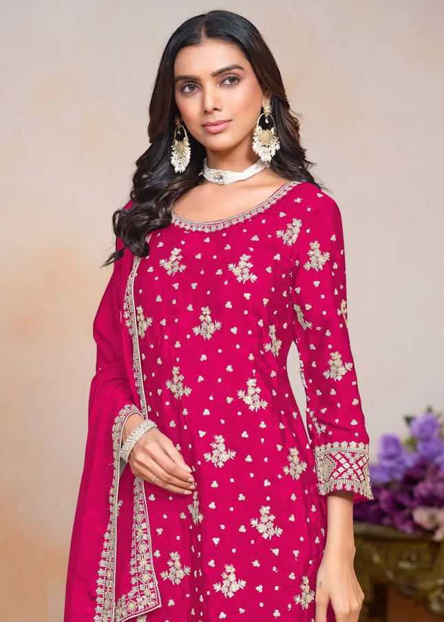 Pink Embroidered Palazzo Suit