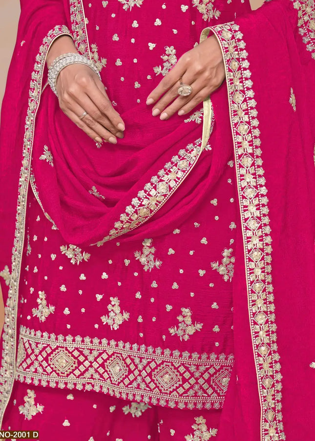 Pink Embroidered Palazzo Suit