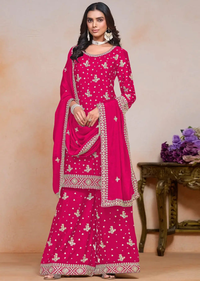 Pink Embroidered Palazzo Suit