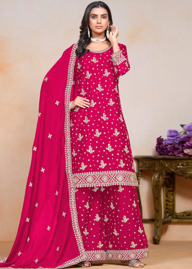 Pink Embroidered Palazzo Suit