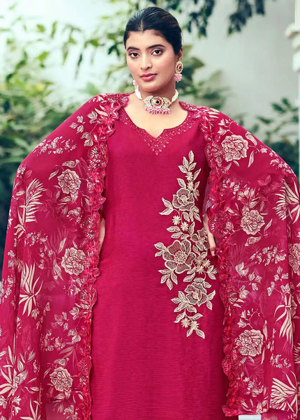 Red Embroidered Palazzo Suit