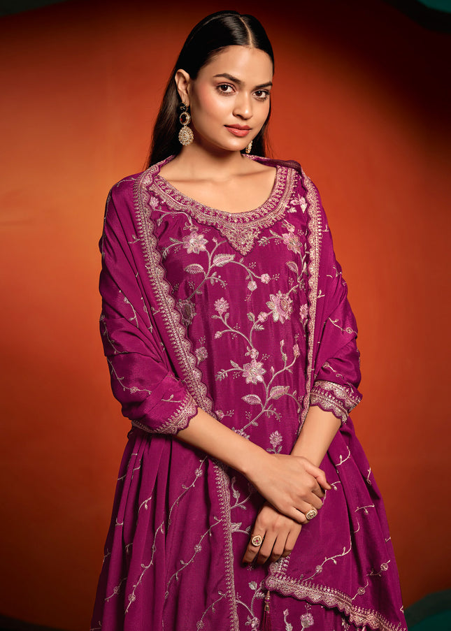 Pink Embroidered palazzo Suit