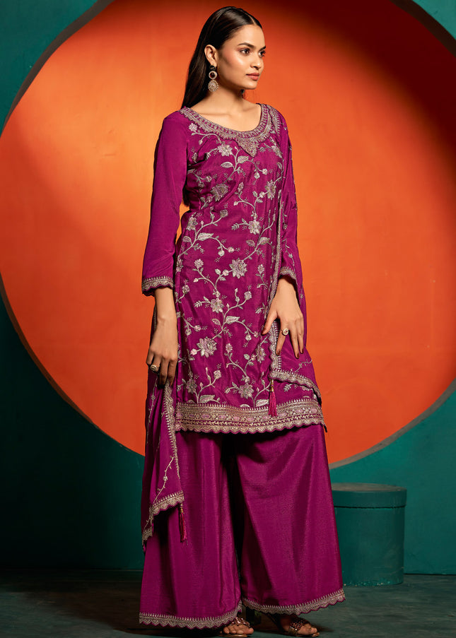 Pink Embroidered palazzo Suit