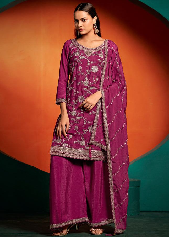 Pink Embroidered palazzo Suit
