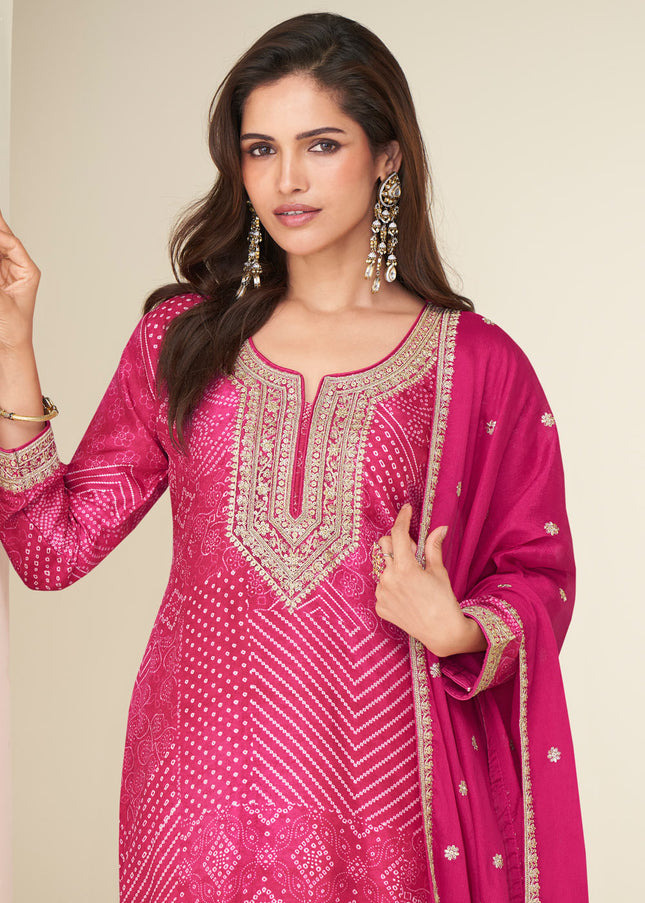Pink Printed and Embroidered Sharara Suit
