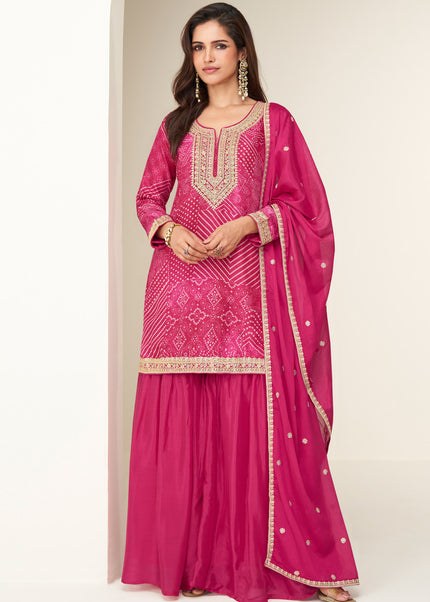 Pink Printed and Embroidered Sharara Suit