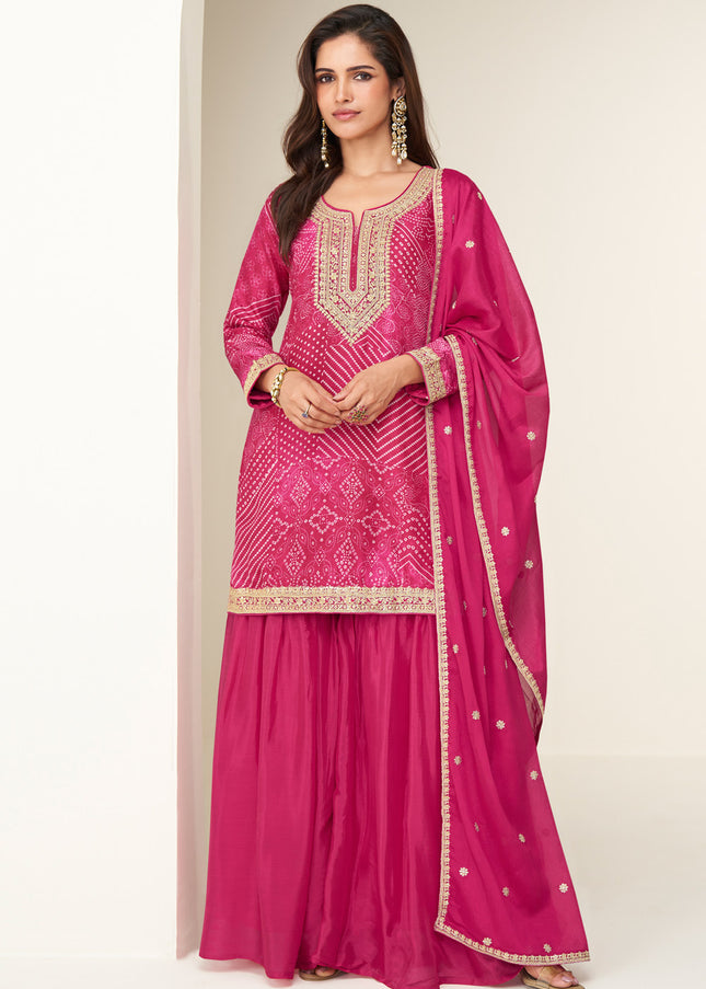 Pink Printed and Embroidered Sharara Suit