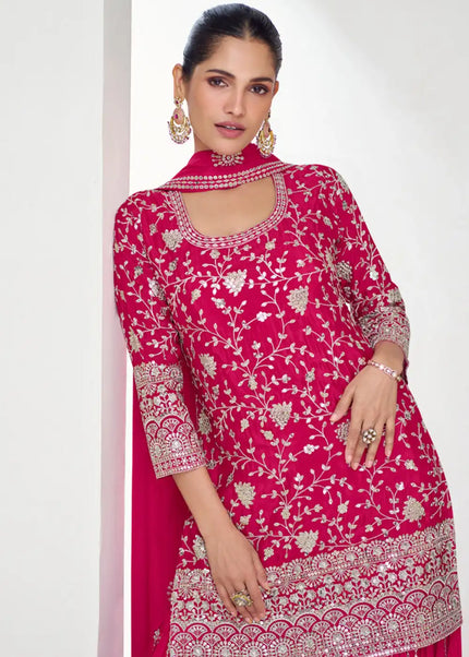 Pink Embroidered Gharara Suit