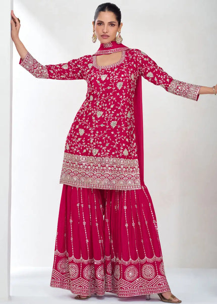 Pink Embroidered Gharara Suit