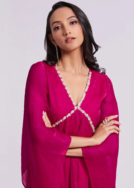 Pink Embroidered Palazzo Suit