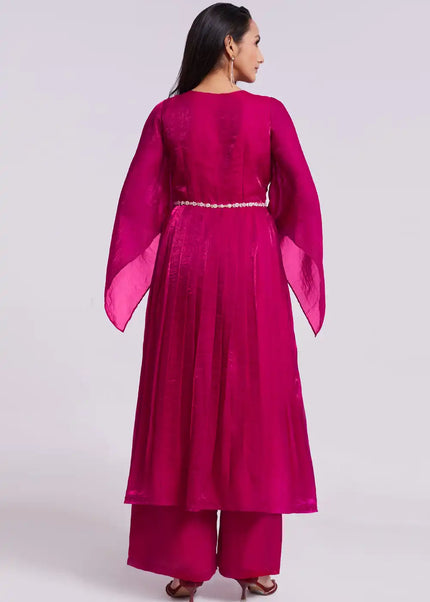 Pink Embroidered Palazzo Suit